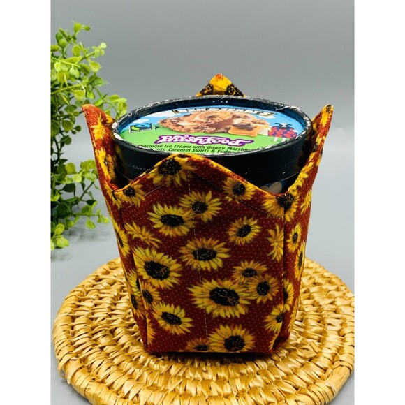 Microwave Bowl Cozy Reversible, Metallic Sunflowers, Gift Set of 3! - Picture 7 of 8